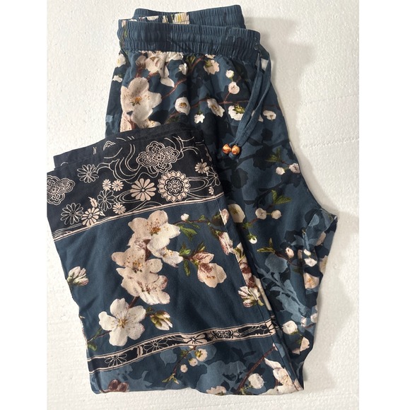 Signals Pants - Y2K Signals vintage Pants Womens Small Blue Floral Wide Leg Palazzo Drawstring